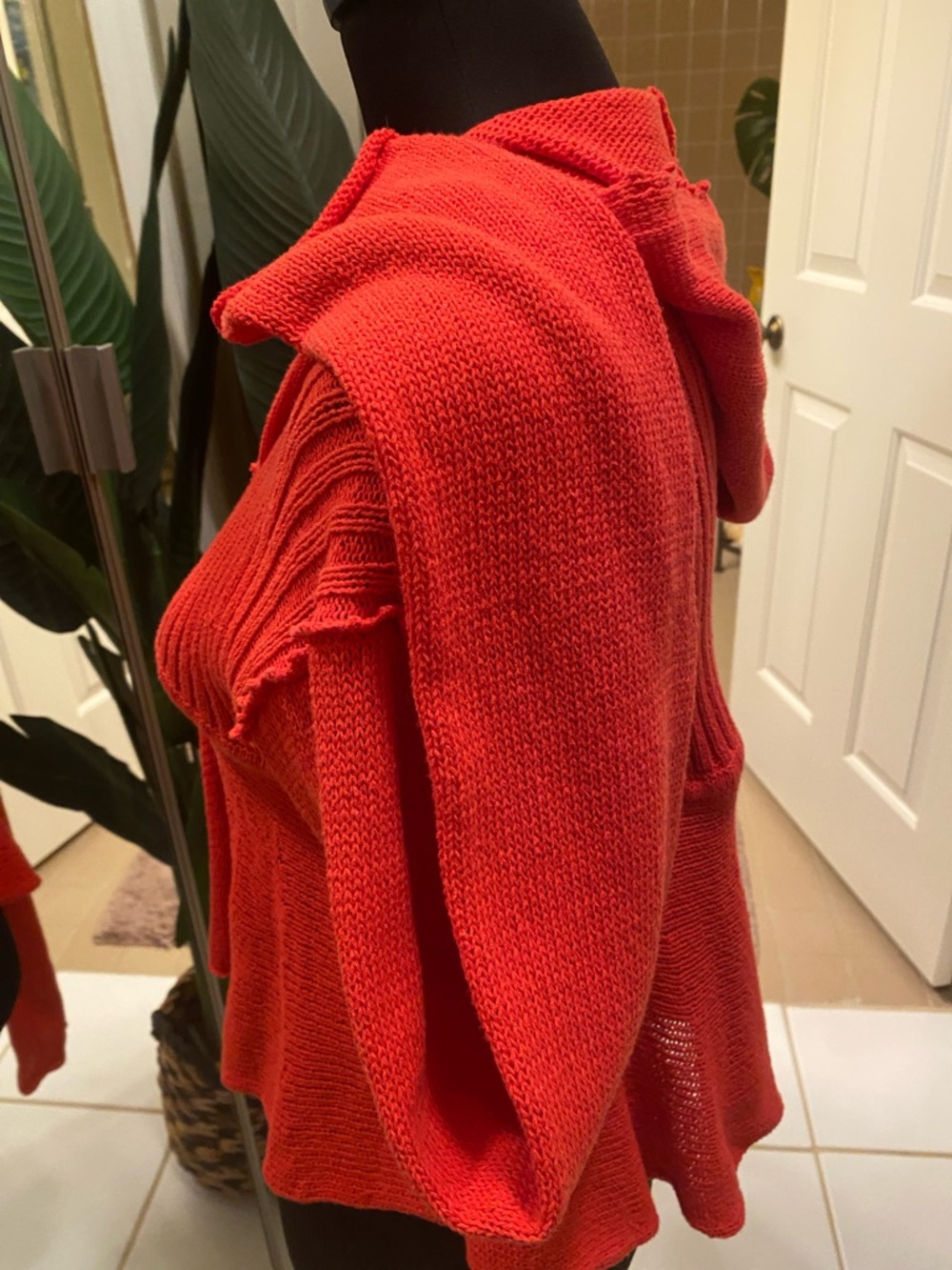 Moth Red Hooded Open-Front Knit Cardigan - Picture 3 of 5